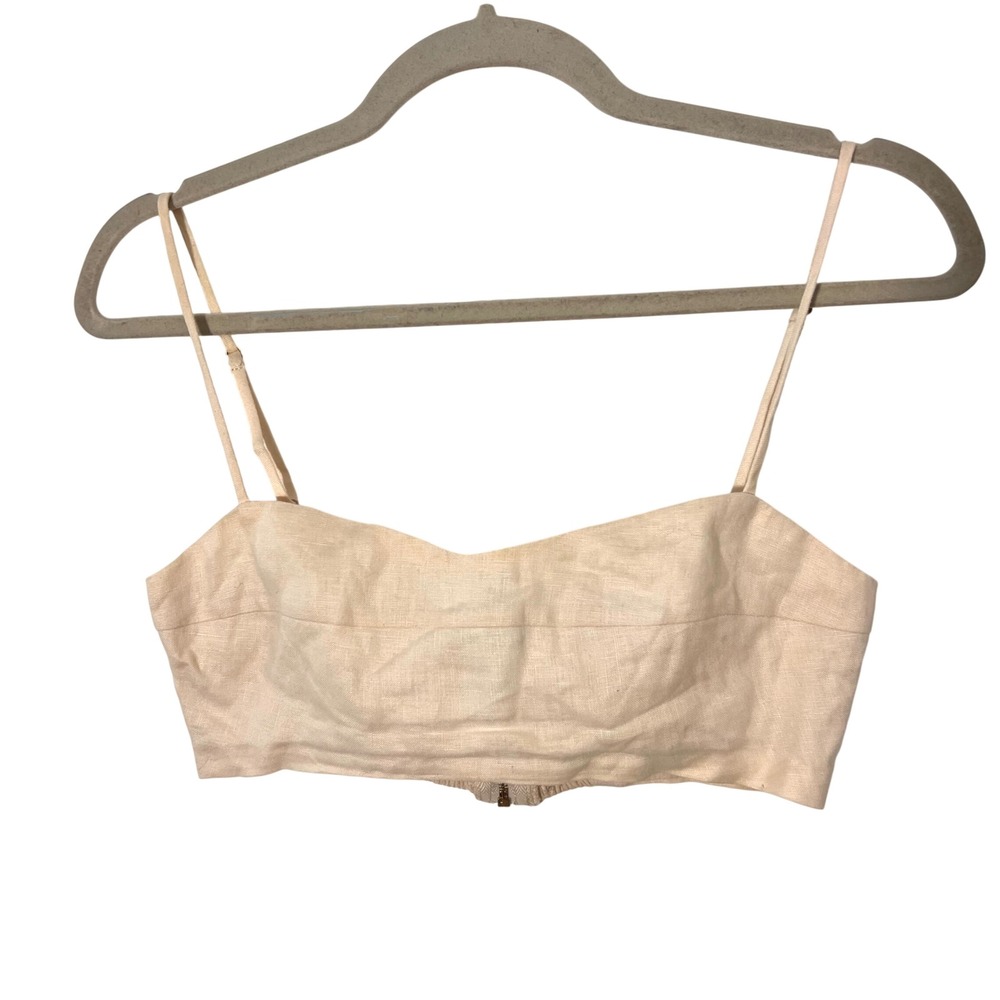 DISSH Crop Top Size 2 Beige 100% Linen Bralette Neutral Beach Summer Vacation